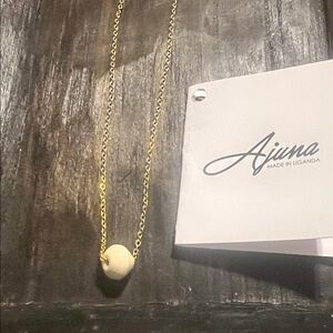 Gold Necklace with Cream Paper Bead Pendant